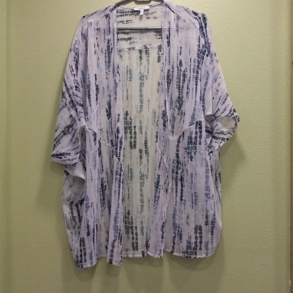 MAURICES S/M Sheer Blue and White Kimono Cardigan